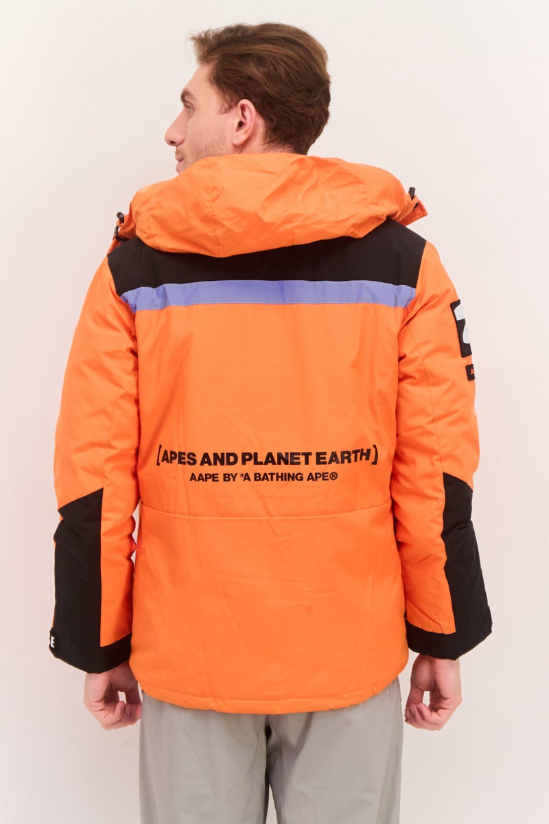 Aape By A Bathing Ape جاكيت بقلنسوة بأكمام طويلة للرجال بشعار العلامة التجارية، برتقالي - Image 3