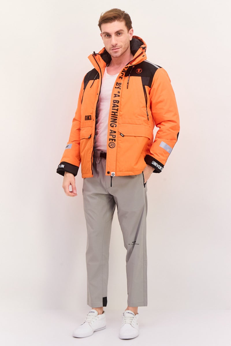 Aape By A Bathing Ape جاكيت بقلنسوة بأكمام طويلة للرجال بشعار العلامة التجارية، برتقالي - Image 4