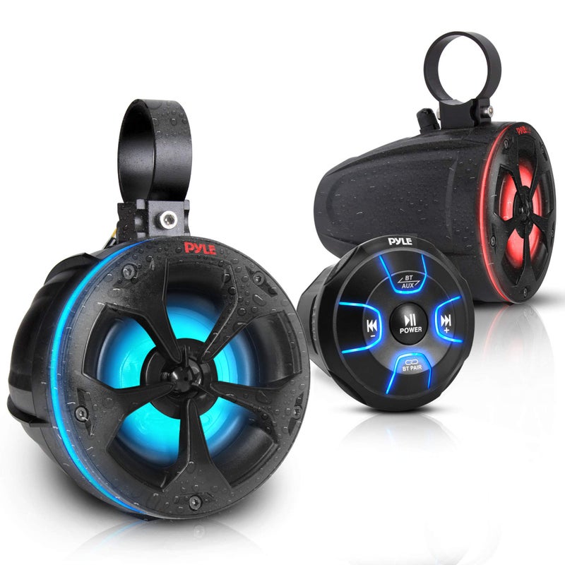 Pyle 2Way Waterproof Off Road Speakers 4 800W Active Passive Marine Grade Wakeboard Tower RGB Speakers System wBluetooth Controller Full Range Stereo Speaker for ATVUTV Jeep Boat PLUTV48KBTR