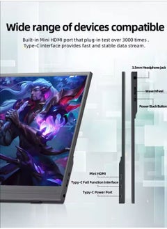 HILUKE 15.6" Portable FHD 1080P Monitor, USB-C/HDMI External Display for Laptop, MacBook, PC, Phones, PS5/PS4, Xbox, Switch, with Built-in Speakers and Protective Case  - Image 2