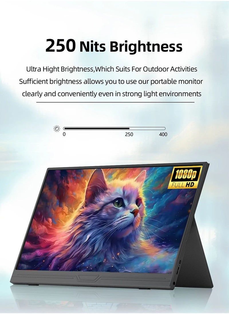 HILUKE - 15.6" Portable FHD 1080P Monitor, USB-C/HDMI External Display for Laptop, MacBook, PC, Phones, PS5/PS4, Xbox, Switch, with Built-in Speakers and Protective Case - Image 1