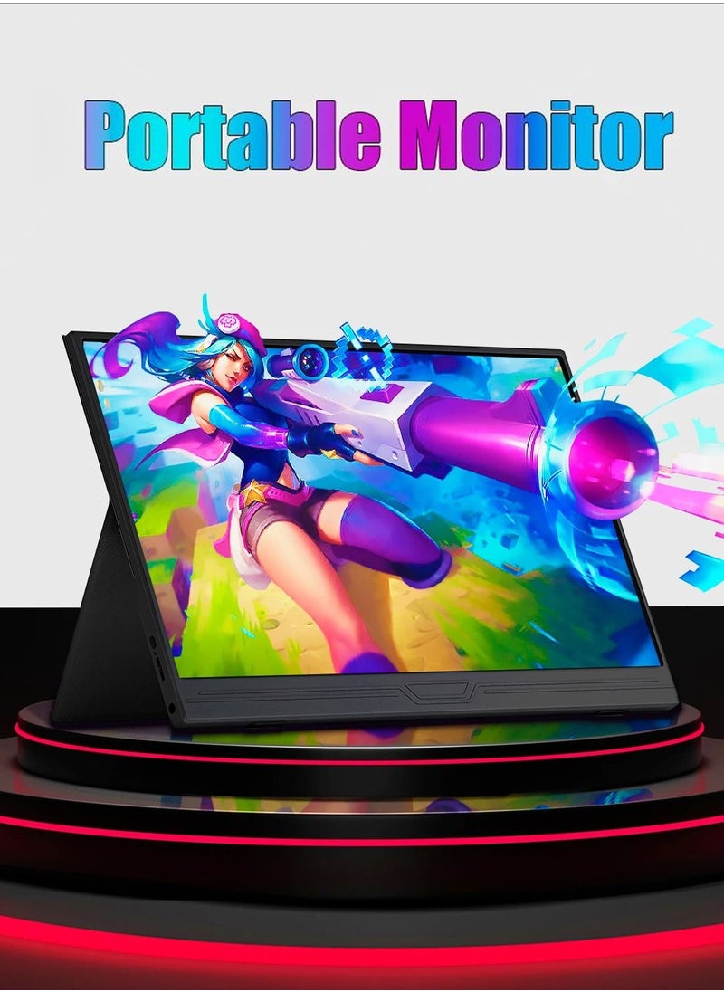 HILUKE - 15.6" Portable FHD 1080P Monitor, USB-C/HDMI External Display for Laptop, MacBook, PC, Phones, PS5/PS4, Xbox, Switch, with Built-in Speakers and Protective Case - Image 1
