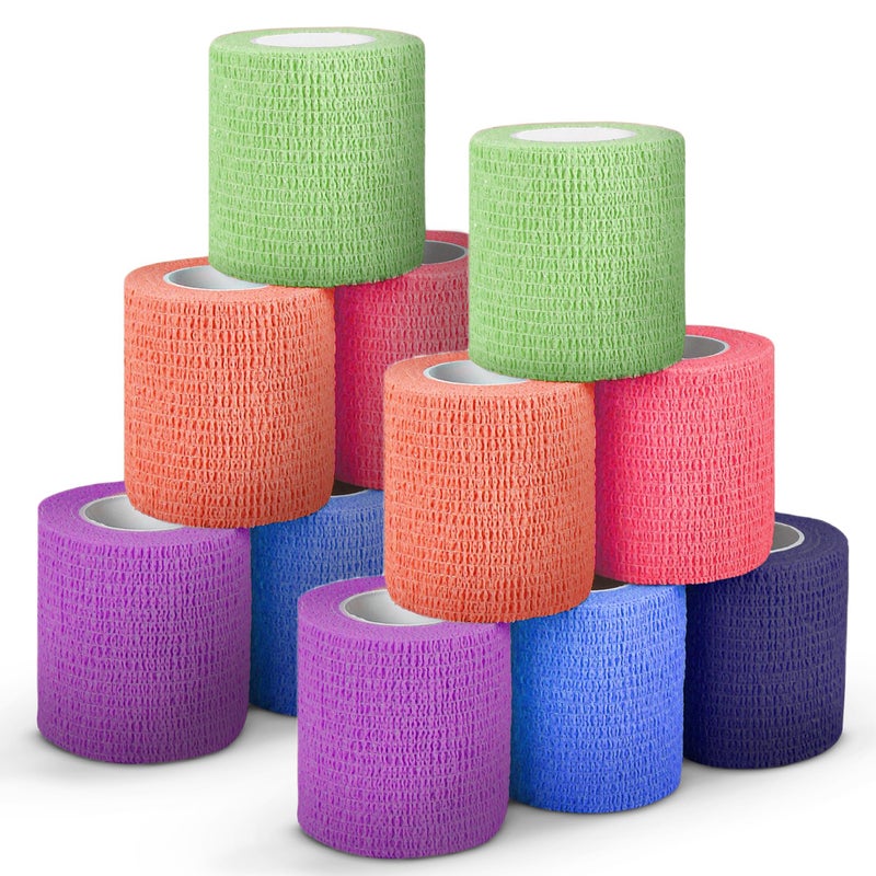 Ever Ready First Aid Self Adherent Cohesive Bandages 3 x 5 Yards 12 Count Rainbow Colors