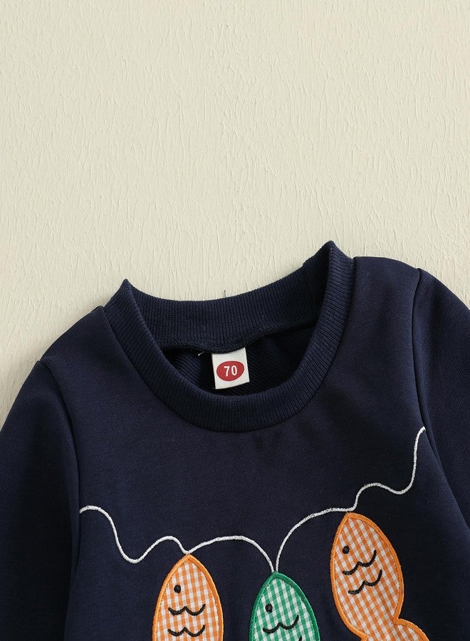 Yccutest Toddler Boy Fall Outfits Long Sleeve Fish Sweatshirt and Plaid Pants Set Infant Baby Boy Sweatsuit 2 Piece Clothes (Navy Blue,3-6 Months) - Image 4