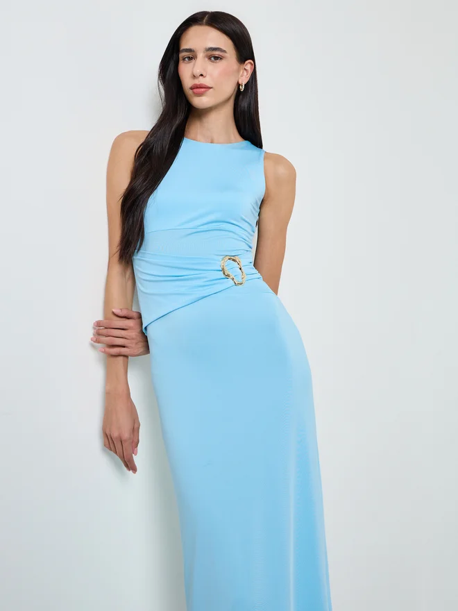 Styli Styli Blue Sleeveless Sheath Midi Dress