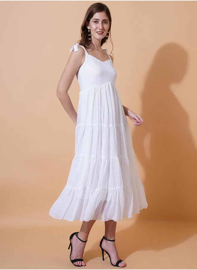 U&F Dobby Sweetheart Neck Tiered Midi Dress by Styli
