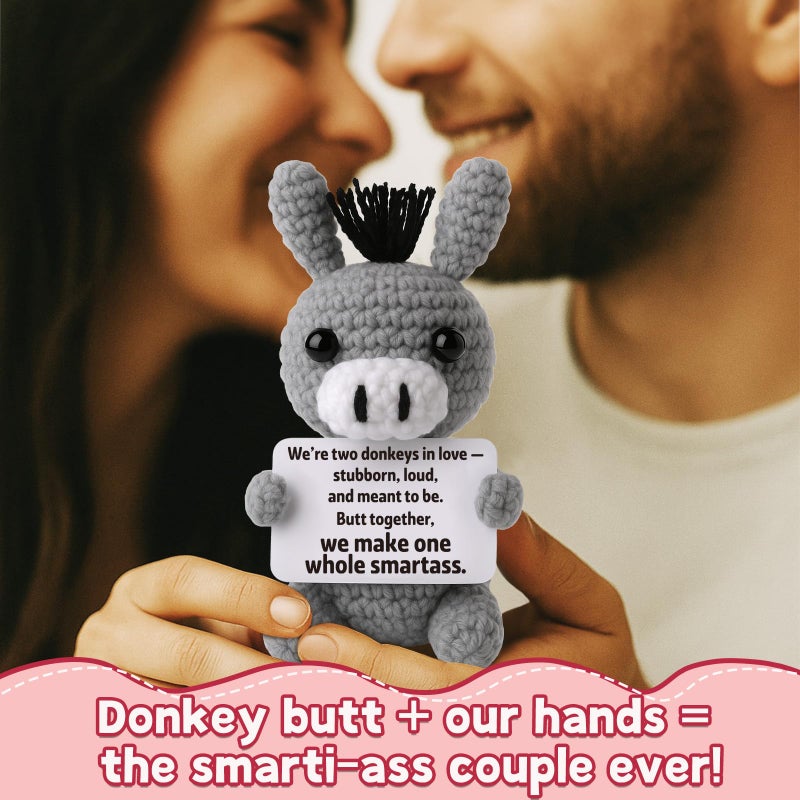 Frabaca Funny Valentines Love Gift for Her Him Wife Husband Girlfriend Boyfriend - Anniversary Wedding Decoration - Small Crochet Donkey, Easter Basket Stuffer for Couples - Image 5