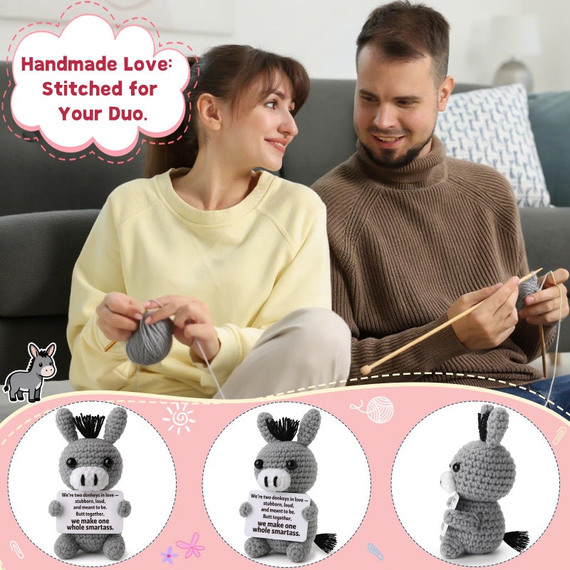 Frabaca Funny Valentines Love Gift for Her Him Wife Husband Girlfriend Boyfriend - Anniversary Wedding Decoration - Small Crochet Donkey, Easter Basket Stuffer for Couples - Image 3