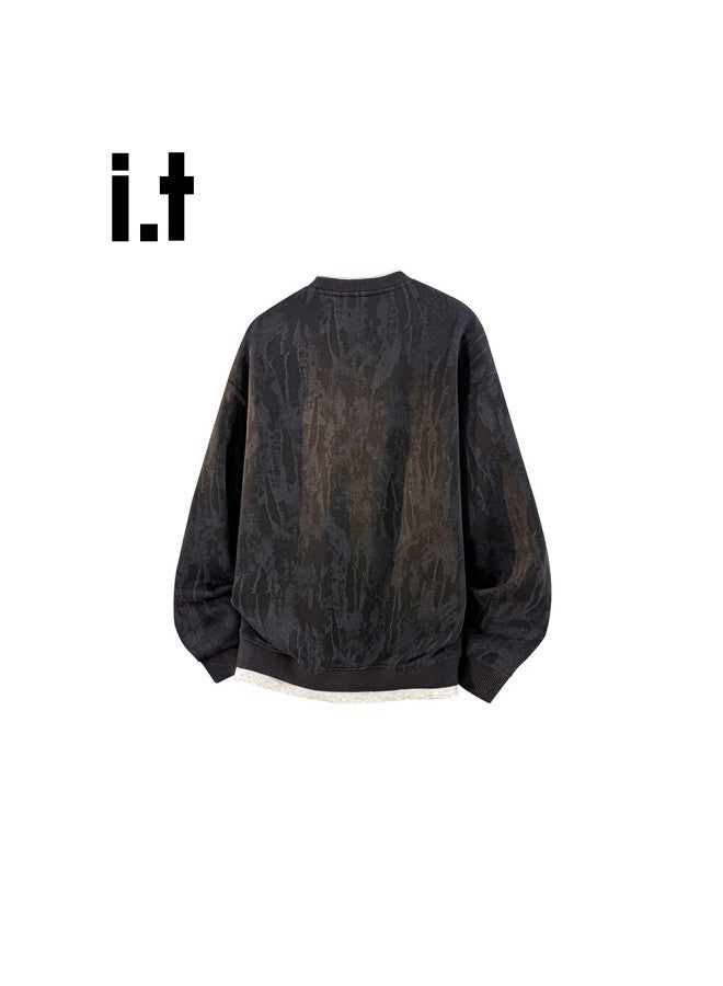 :chocoolate It Fake Two-piece Tie-dye Hoodie Men Winter New American Streetwear Casual Long Sleeve T-shirt Black 4XL - Image 2