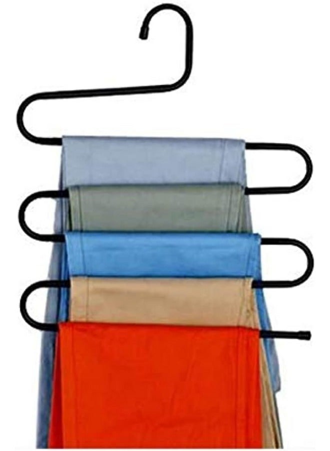 Multi pants hangers rack for closet organization,stainless steel s-shape 5 layer clothes hangers (Black) - Image 1