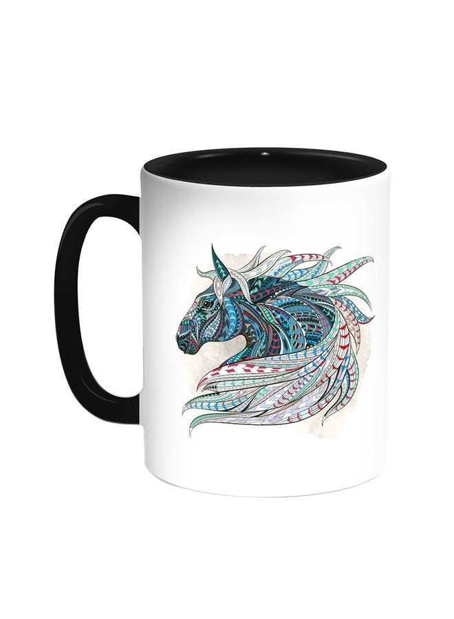 RYN Horse Drawing Printed Coffee Mug Black/White 11ounce