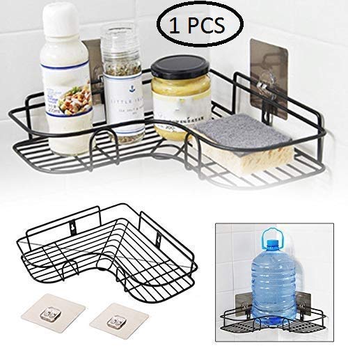 RONFILD SelfAdhesive Bathroom Corner Rack Storage Shelves Bathroom Storage Rack Corner Stainless Steel Bathroom Corner Shelf Organizer Storage Black Pack of 1 - Image 3
