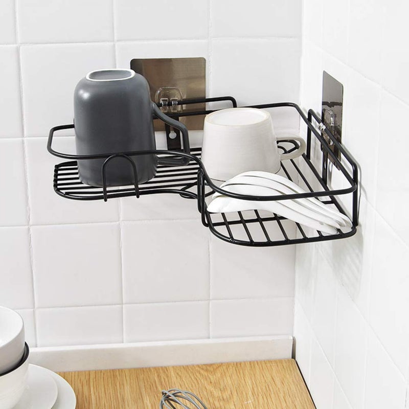 RONFILD SelfAdhesive Bathroom Corner Rack Storage Shelves Bathroom Storage Rack Corner Stainless Steel Bathroom Corner Shelf Organizer Storage Black Pack of 1 - Image 2