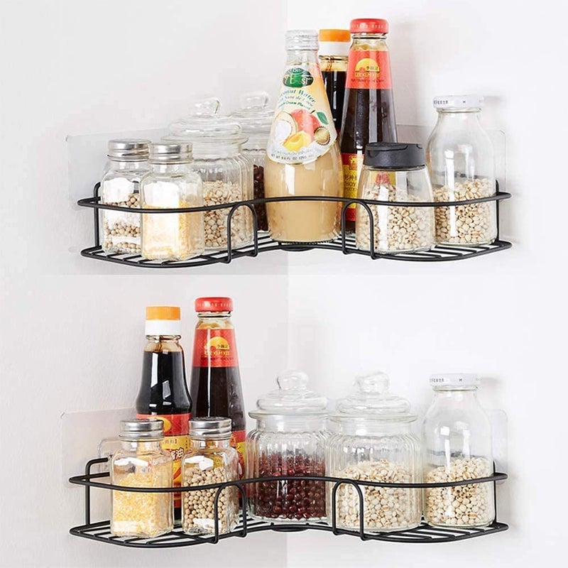 RONFILD SelfAdhesive Bathroom Corner Rack Storage Shelves Bathroom Storage Rack Corner Stainless Steel Bathroom Corner Shelf Organizer Storage Black Pack of 1 - Image 1