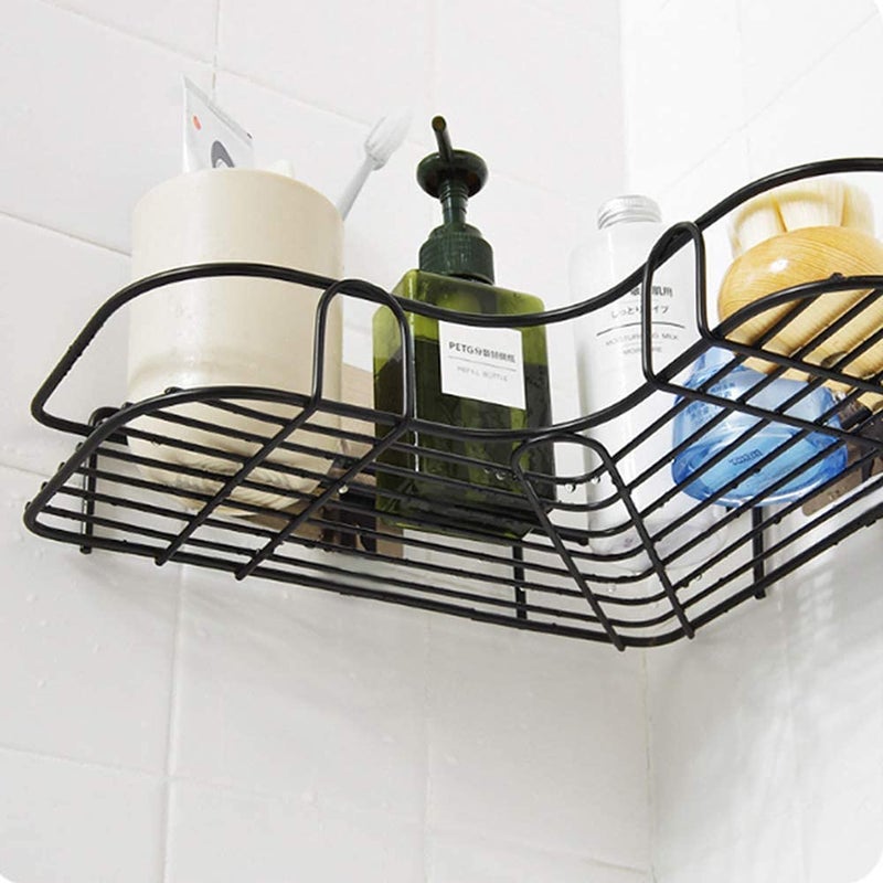 RONFILD SelfAdhesive Bathroom Corner Rack Storage Shelves Bathroom Storage Rack Corner Stainless Steel Bathroom Corner Shelf Organizer Storage Black Pack of 1 - Image 5