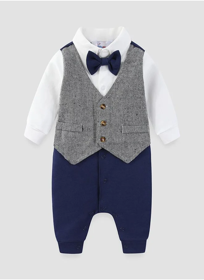 babyqlo Herringbone Vest Baby Romper with Bow Tie