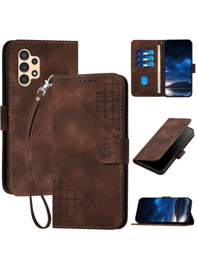 S-TOP Case For Samsung Galaxy A13 4G YX0080 Grid Butterfly Embossed Pattern Flip Leather Phone Case with Lanyard - Image 1