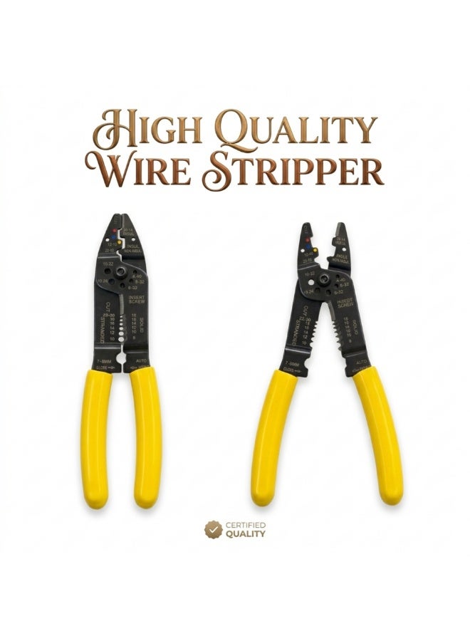 High Quality 8-inch Professional Wire Stripper and Cutter | Multi-Function Terminal Crimper & Bolt Cutter | Heavy Duty Hand Tool for Electricians