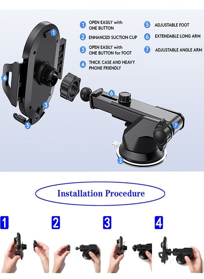 Mobile Holder For Car, Car Phone Holder, Universal Mobile Phone Car Mount Holder 360° Rotation for Auto Windshield and Dash, Compatible with All Mobile Phones - Image 4