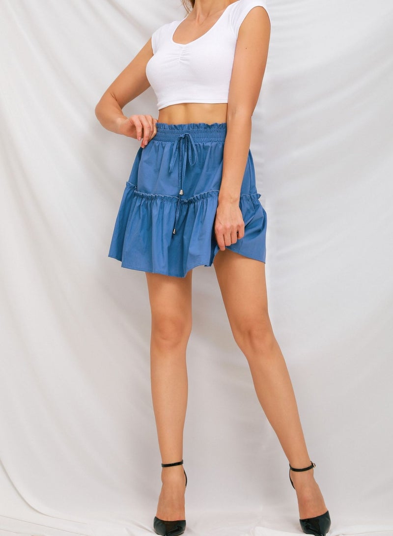 Loquat Women's Fashion Short Skirt High Waist Elastic Waist Solid Color Skirt - Image 1