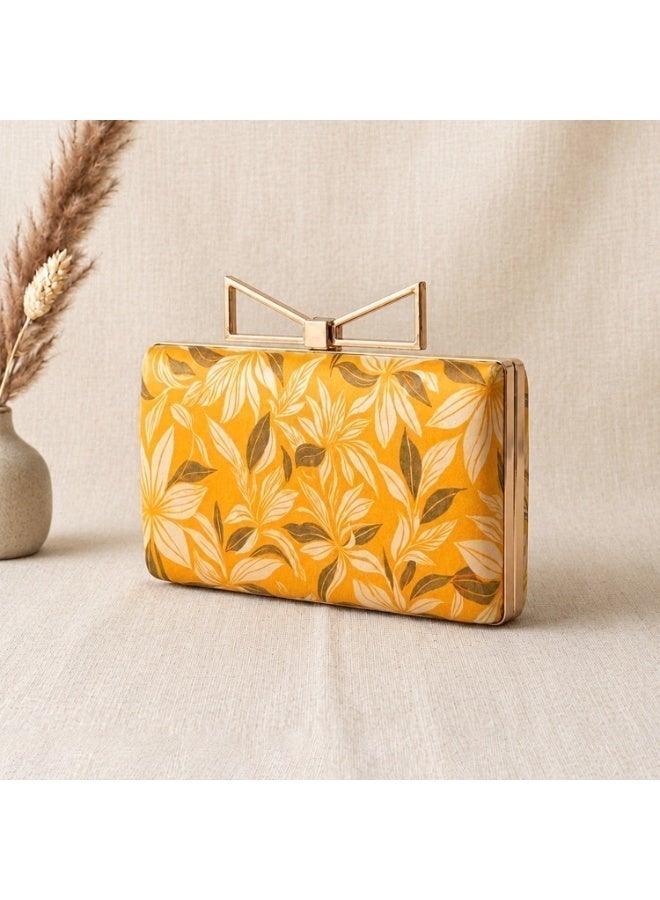 JOHN PAULS Luxury Floral Yellow Evening Handmade Clutch Bag with Gold Bow Clasp Summer  Elegant Designer Style Handbag & Bridal Purse for Weddings, Parties, Prom, and Special Occasions - Image 5