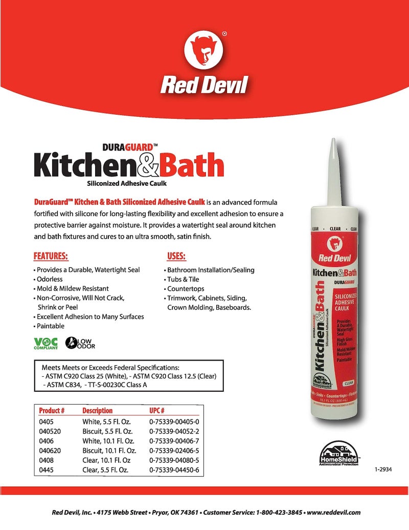 Red Devil 040620 Duraguard Kitchen & Bath Siliconized Acrylic Caulk, 10.1 oz., Biscuit, 1 Pack, Made in USA - Image 3