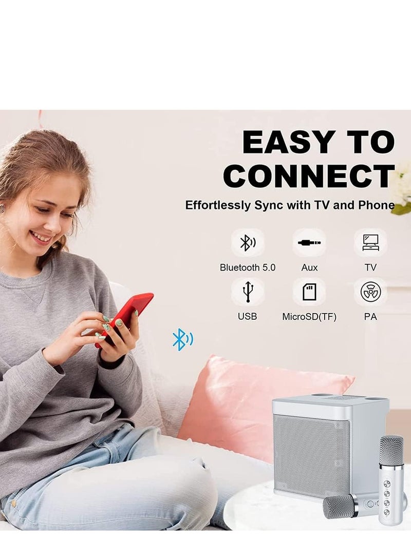 JAJEEK Karaoke Machine with 2 Wireless Microphones for Adults | Portable Bluetooth Speaker System for Kids | Singing Machine with Echo & Voice Cut | Supports TF, AUX-IN | Perfect for Home Parties, Meetings, and Family Fun - Image 3