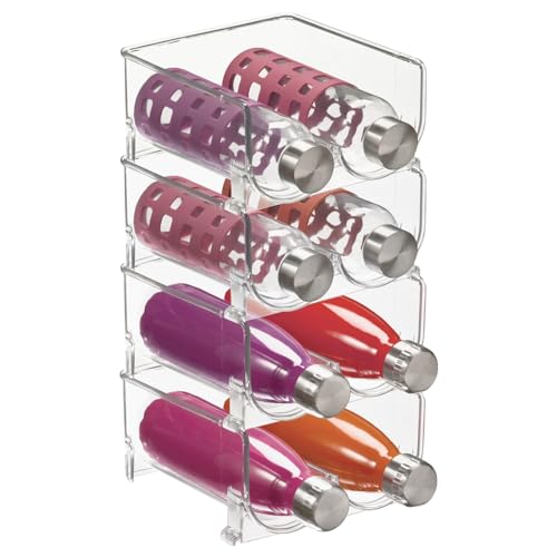 mDesign Plastic Stackable 2 Bottle Storage Holder Rack Organizer for Home, Kitchen Countertop, Cabinet, and Pantry - Holds Water Bottles, Perfect for Tumbler Cup - 4 Pack - Clear - Image 1