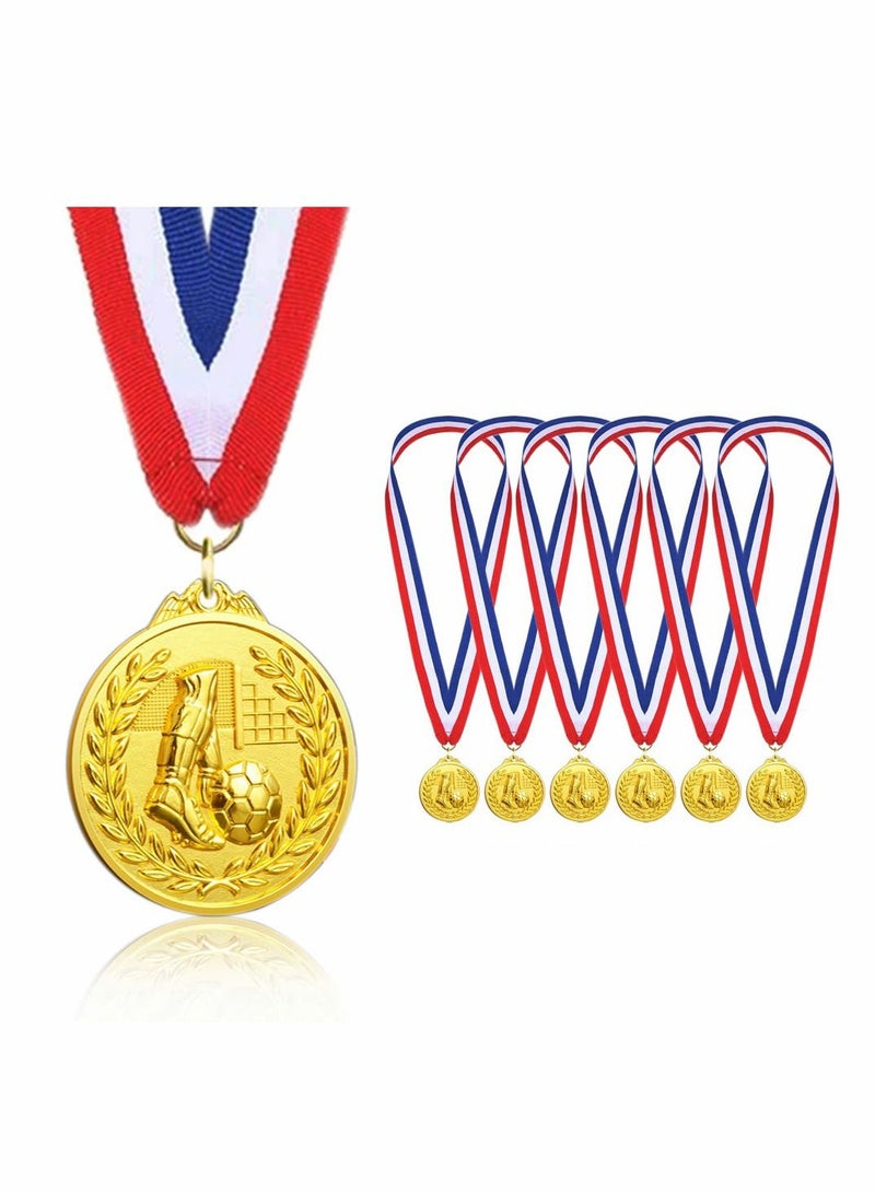 SYOSI Football Medals for Kids, NALACAL of Gold Metal Medal with Tricolour Nylon Ribbon, Football Party Favours for Boys Children Adults (6-Pack) - Image 1