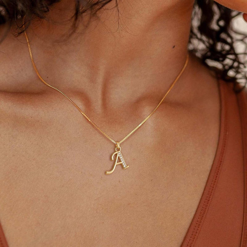 Fglqfam Gold Initial Necklace for Women, 14K Gold Plated Box Chain Letter Pendant, Trendy Name Necklace, Dainty Personalized Jewelry Gift for Her (A.) - Image 4