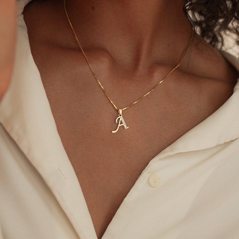 Fglqfam Gold Initial Necklace for Women, 14K Gold Plated Box Chain Letter Pendant, Trendy Name Necklace, Dainty Personalized Jewelry Gift for Her (A.) - Image 3