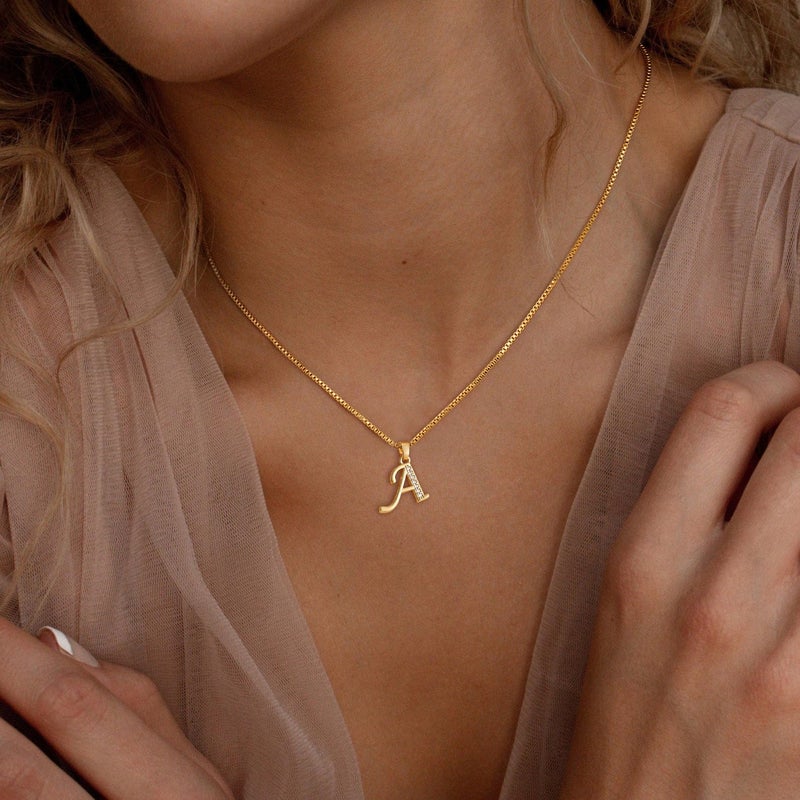Fglqfam Gold Initial Necklace for Women, 14K Gold Plated Box Chain Letter Pendant, Trendy Name Necklace, Dainty Personalized Jewelry Gift for Her (A.) - Image 2