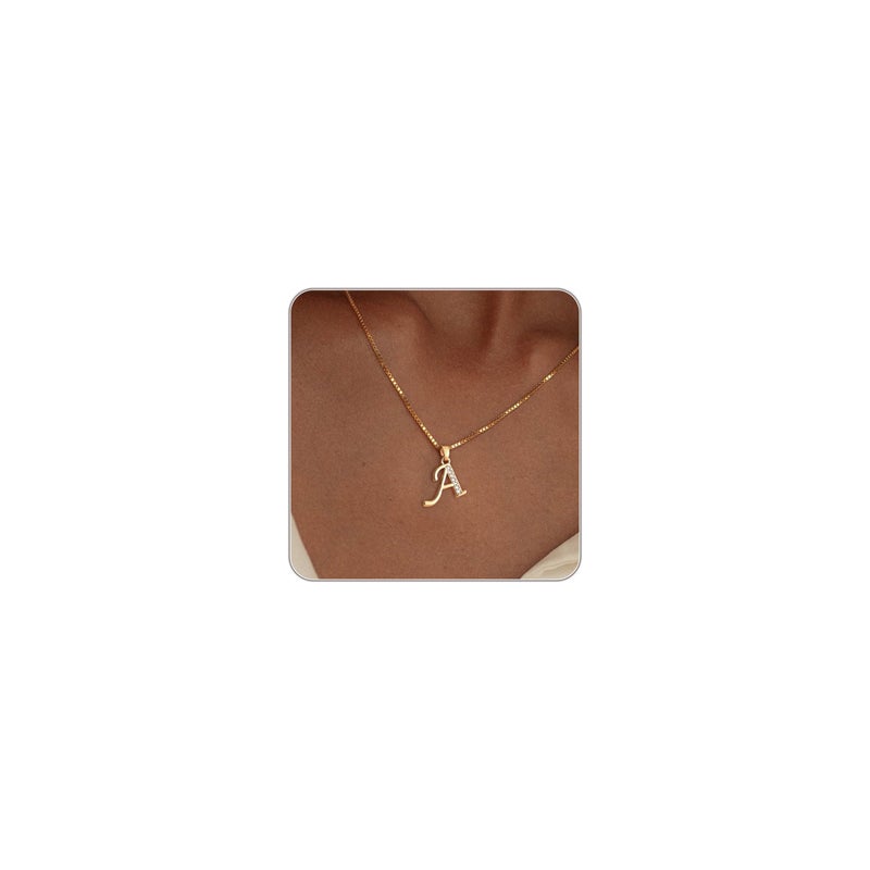 Fglqfam Gold Initial Necklace for Women, 14K Gold Plated Box Chain Letter Pendant, Trendy Name Necklace, Dainty Personalized Jewelry Gift for Her (A.) - Image 1