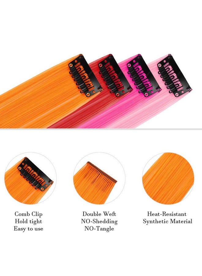 YaFex 12 Pcs Clip In Hair Extensions 22 Inch Colored Hair Extensions Party Highlights Long Straight Synthetic Hairpieces For Women Kids Girls (Rainbow) - Image 3