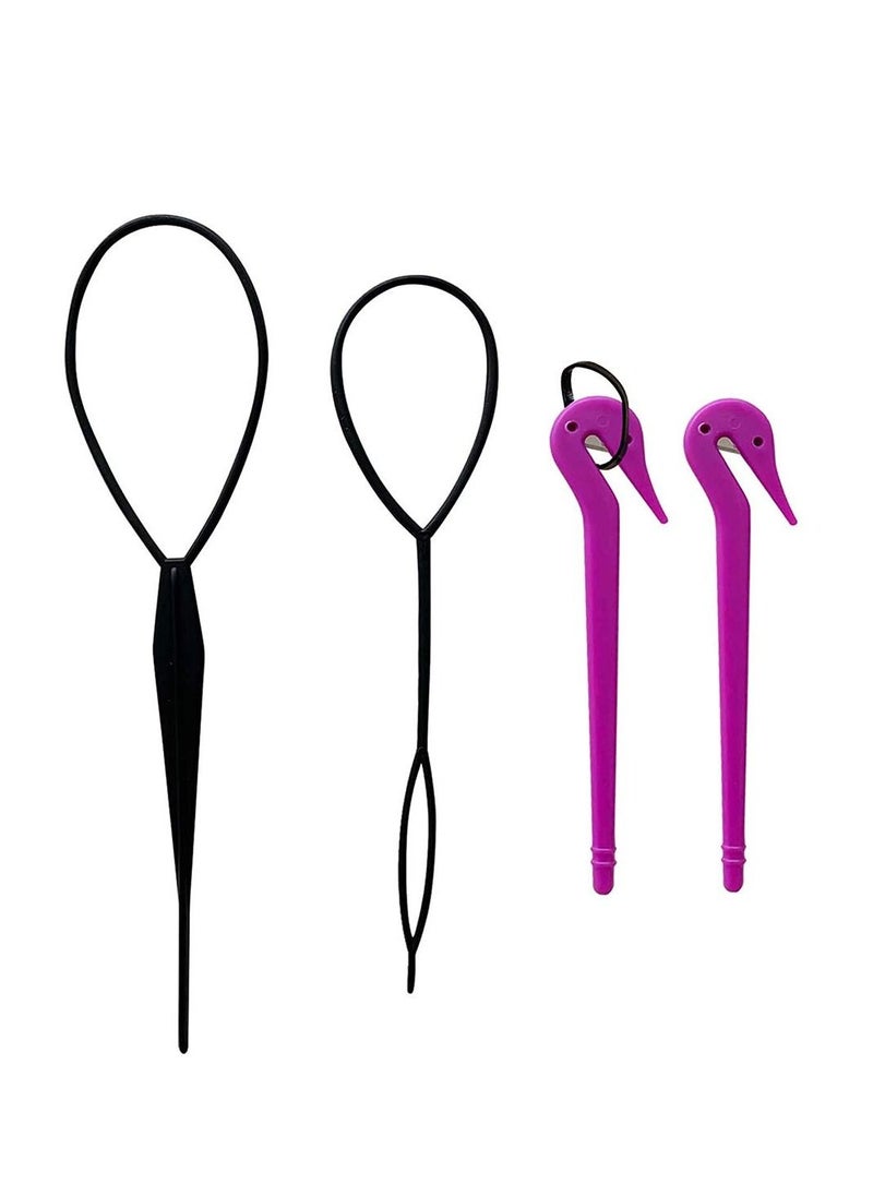 Y&D Hair Bands Colorful Elastic Rubber 2 pcs Remover Cutter Topsy Tail Tool Braid Ponytail Loop for Styling Toddlers Girls Black  - Image 1