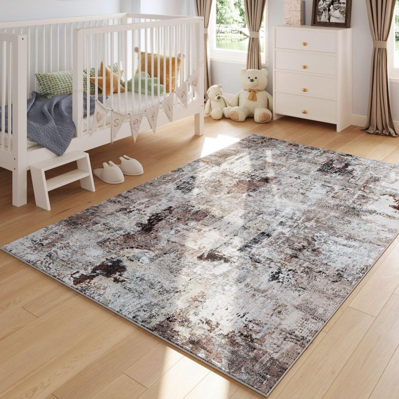 Rugcomf Modern Abstract 5'x7' Area Rugs - Machine Washable, Non-Slip Low Pile Boho Carpet for Living Room, Bedroom, Dining Room, Farmhouse, Kids Playroom, Office - Brown - Image 4