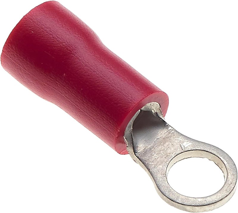 Keple Ring Crimp Terminal - Pack Of 100, Red, 3.7mm, 25A, 22-16 AWG - Heat Shrink Ring Connectors, Tinned Copper Connectors, Insulated Ring Wire Terminals - Image 1
