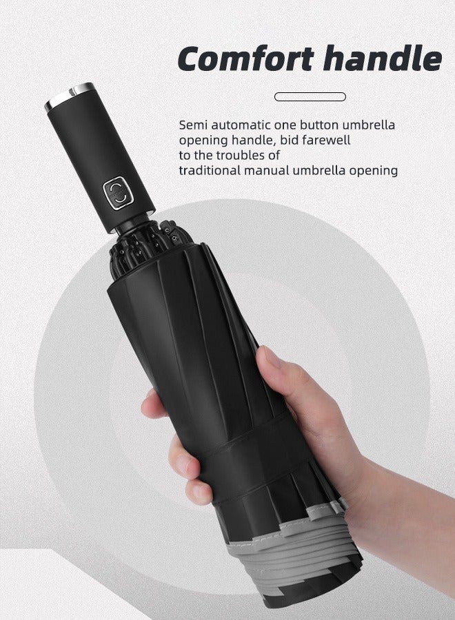 جوي شيك فتح/إغلاق تلقائي عكسي قابل للطي مقاوم للرياح ومضاد للمطر ومضاد للأشعة فوق البنفسجية مظلة سفر شريط عاكس مقلوب للرجال والنساء والبالغين باللون الأسود - Image 3