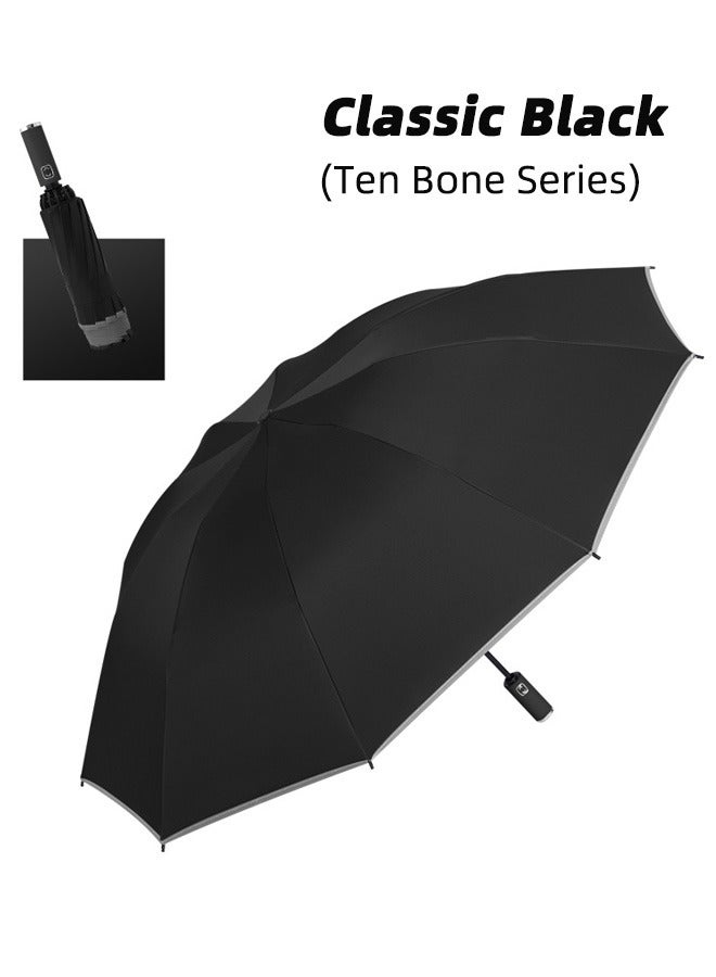 جوي شيك فتح/إغلاق تلقائي عكسي قابل للطي مقاوم للرياح ومضاد للمطر ومضاد للأشعة فوق البنفسجية مظلة سفر شريط عاكس مقلوب للرجال والنساء والبالغين باللون الأسود - Image 4