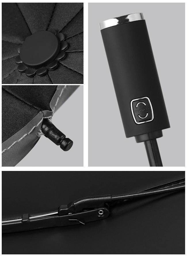 جوي شيك فتح/إغلاق تلقائي عكسي قابل للطي مقاوم للرياح ومضاد للمطر ومضاد للأشعة فوق البنفسجية مظلة سفر شريط عاكس مقلوب للرجال والنساء والبالغين باللون الأسود - Image 5