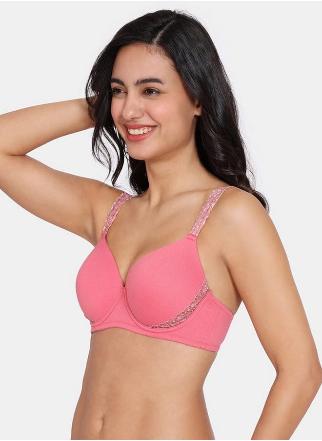 zivame Zivame Lace Detail Bra with Hook and Eye Closure  - Image 3