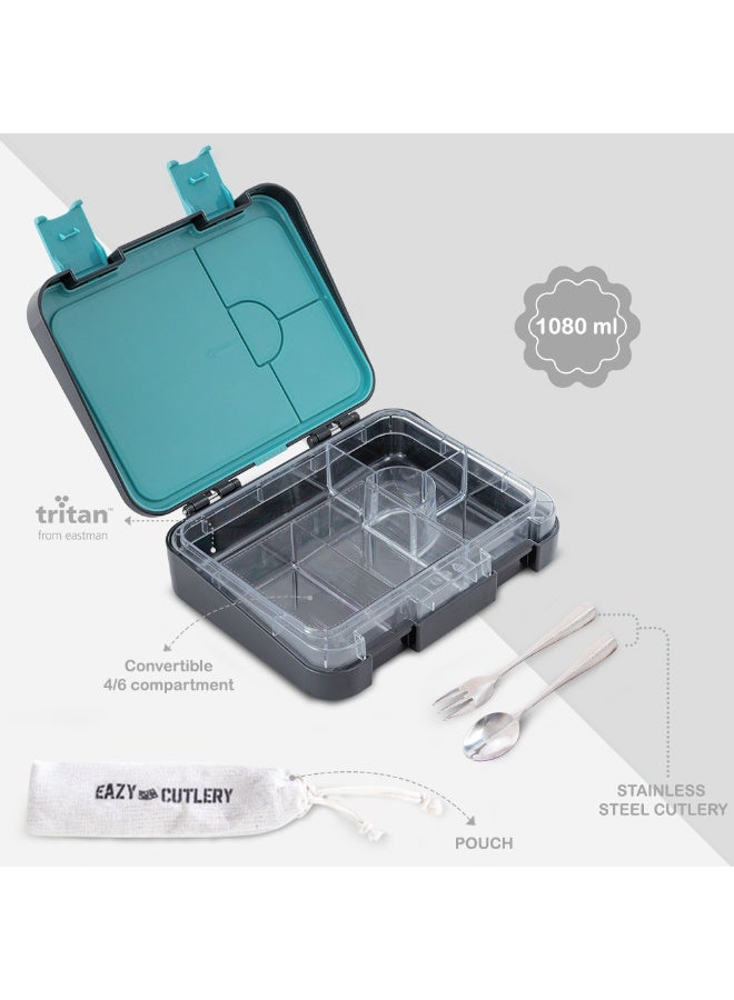 Eazy Kids Personalized 6 & 4 Convertible Bento Lunch Box w/Steel Spoon & Fork Set - Game ON Grey - Image 5