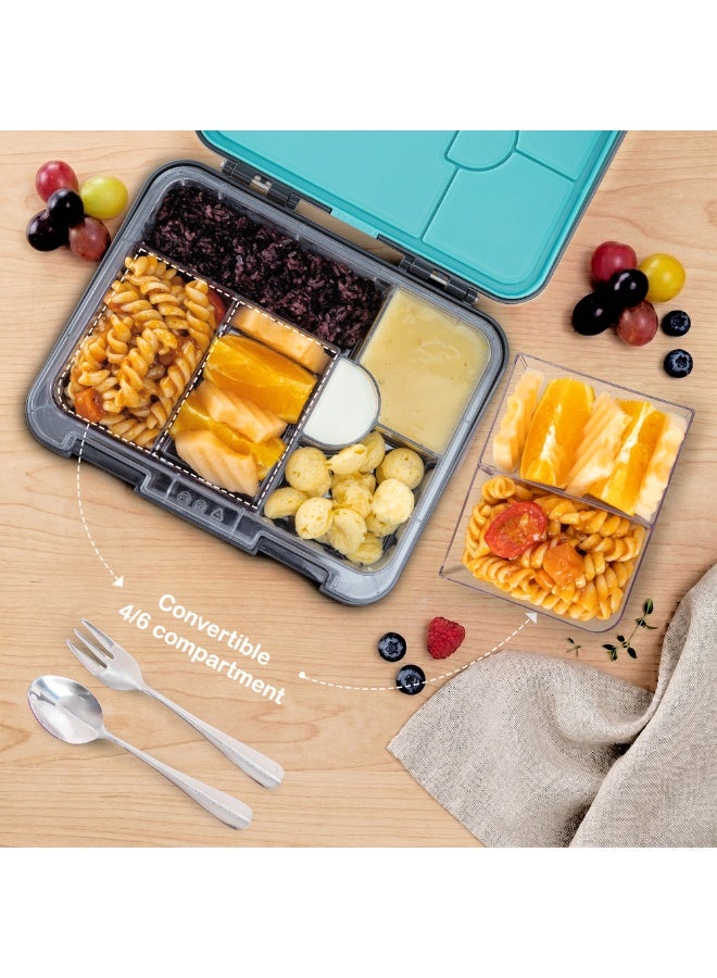 Eazy Kids Personalized 6 & 4 Convertible Bento Lunch Box w/Steel Spoon & Fork Set - Game ON Grey - Image 4