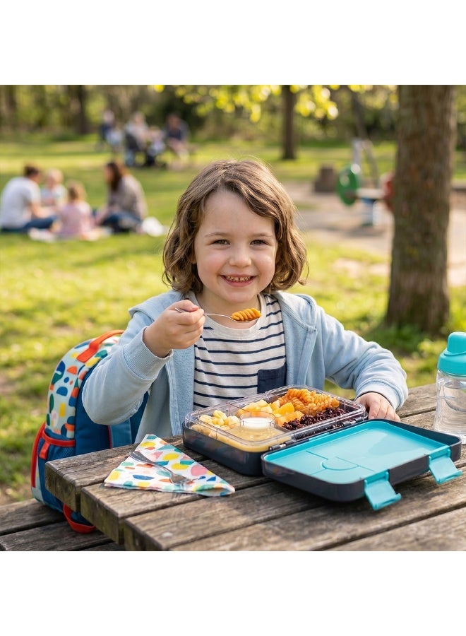 Eazy Kids Personalized 6 & 4 Convertible Bento Lunch Box w/Steel Spoon & Fork Set - Game ON Grey - Image 3