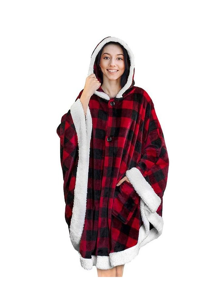 New Lazy Blanket Winter Clothes winter blanket (Red & Black)) - Image 1