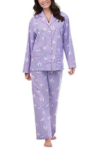 PajamaGram Cat Pajamas For Women Flannel Womens Pajamas Lavender Cats MD - Image 1