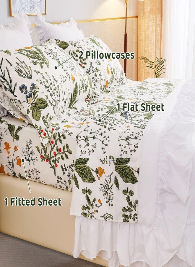 QSH 100% Cotton Sheets for King Size Bed, Yellow Flowers Plant Pattern Botanical Luxury Cotton Printed Floral Bedding King Size Sheet with Deep Pockets 17" Soft and Breathable 4pcs - Image 5