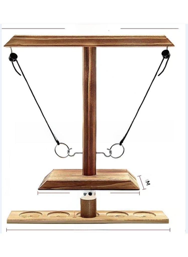 1 x 5 pcs Wooden Ring Toss Tabletop Game Set Large base cross-border version small 25X25CM black buckle 