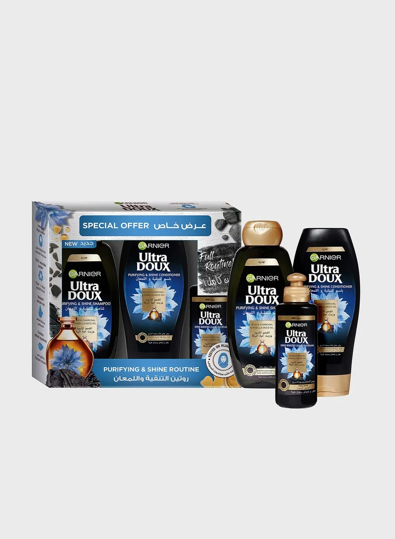 garnier Ultra Doux Purifying & Shine Black Charcoal & Nigella Seed Oil 3 Step Routine