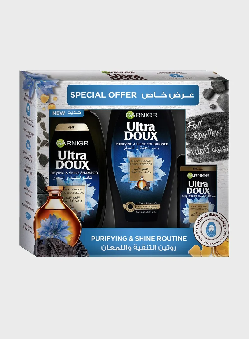 garnier Ultra Doux Purifying & Shine Black Charcoal & Nigella Seed Oil 3 Step Routine